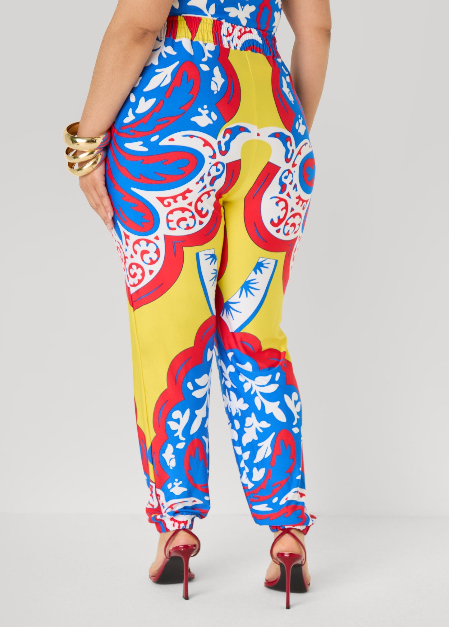 Ashley Stewart High Rise Printed Joggers Primrose Yellow