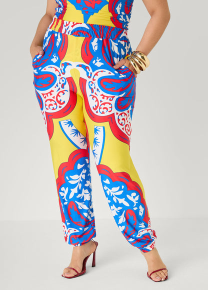 Ashley Stewart High Rise Printed Joggers Primrose Yellow