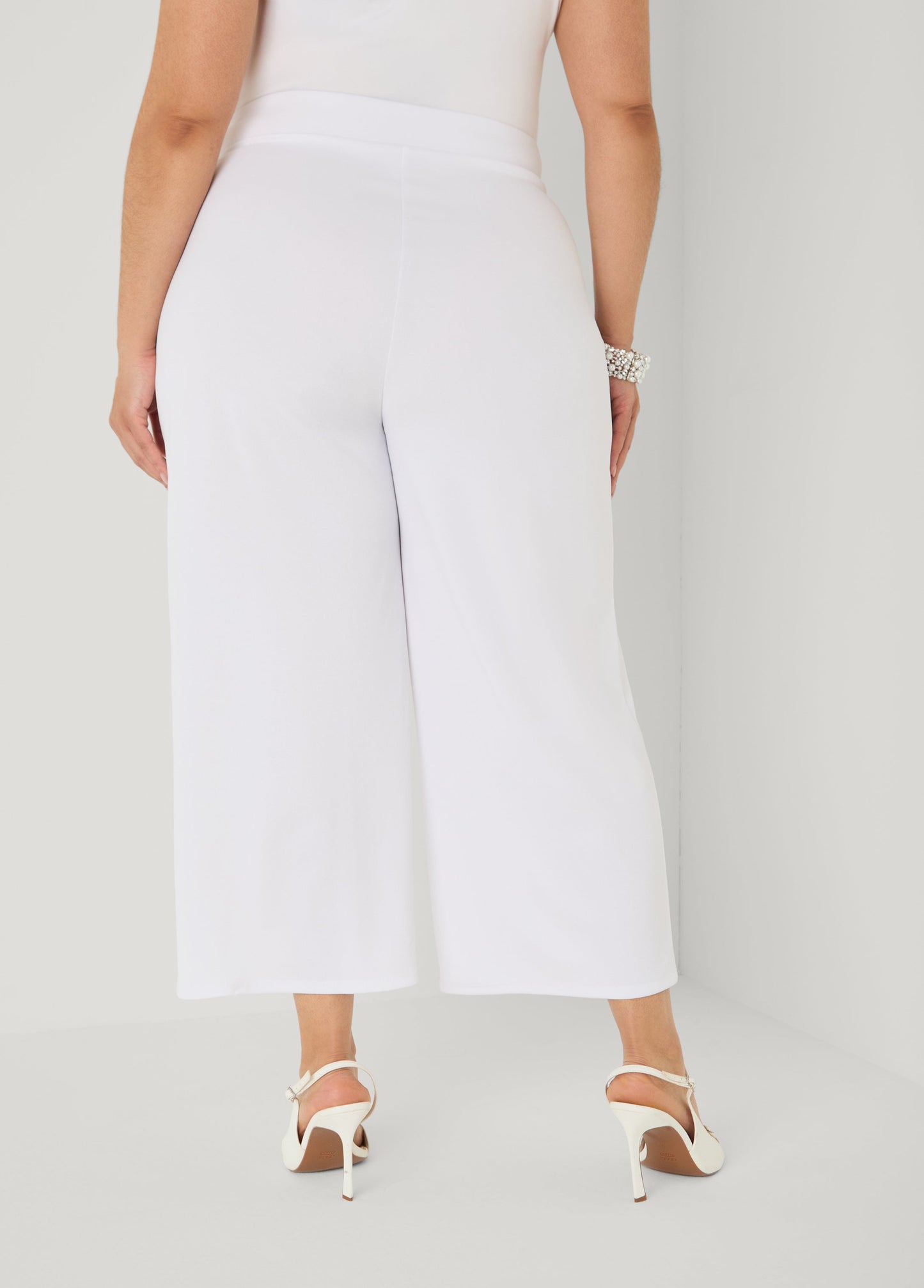 Ashley Stewart Pleated Wide Leg Capris White