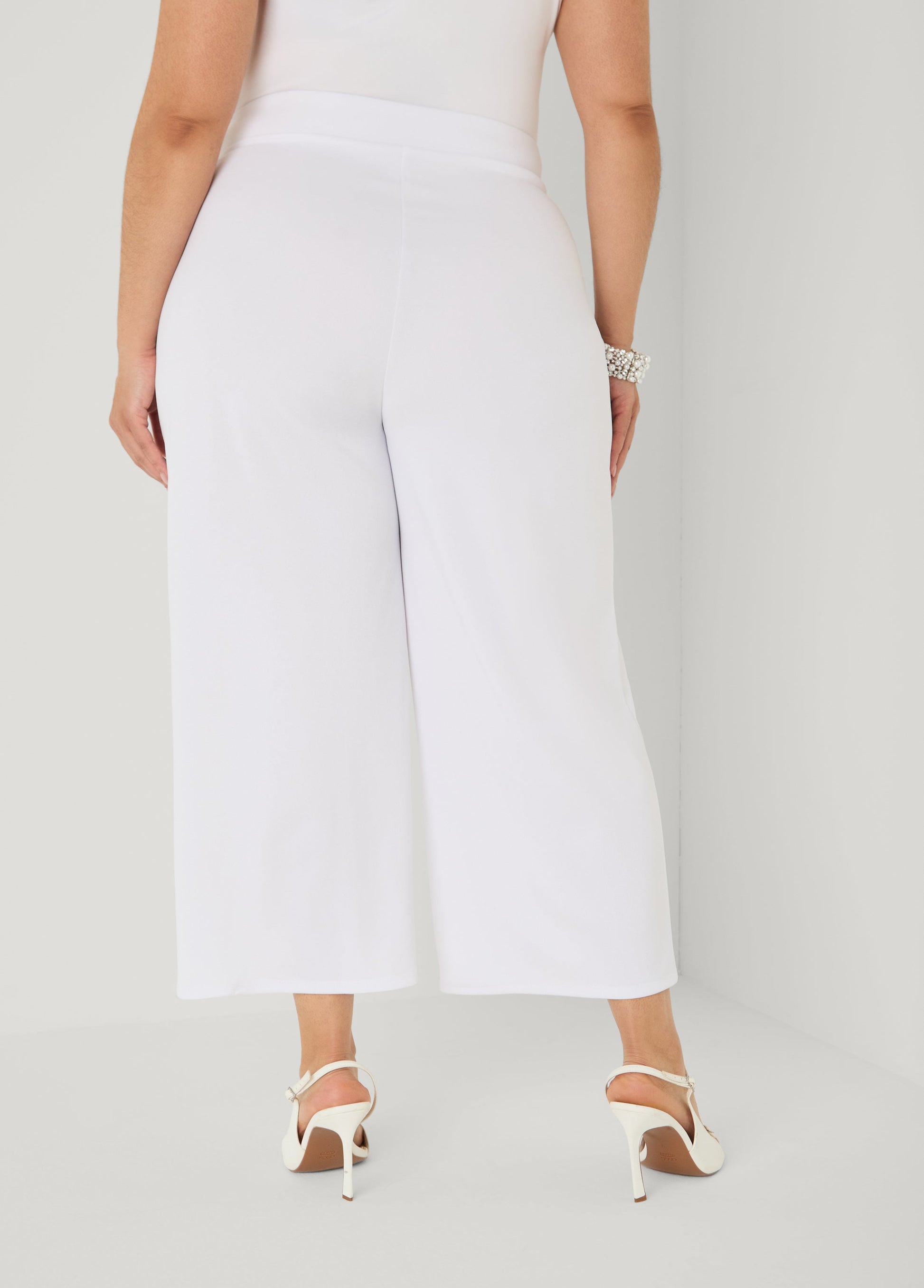 Ashley Stewart Pleated Wide Leg Capris White