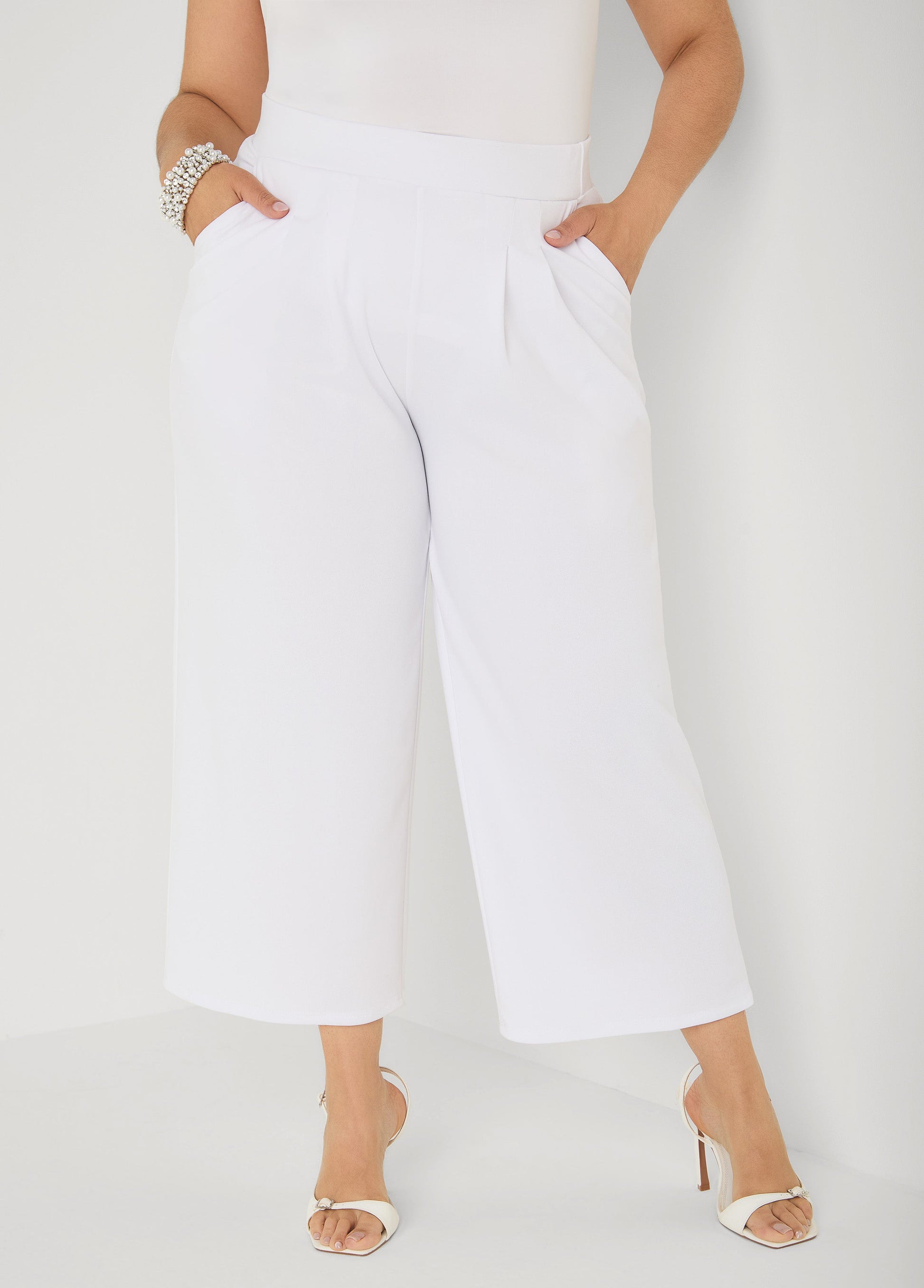 Ashley Stewart Pleated Wide Leg Capris White