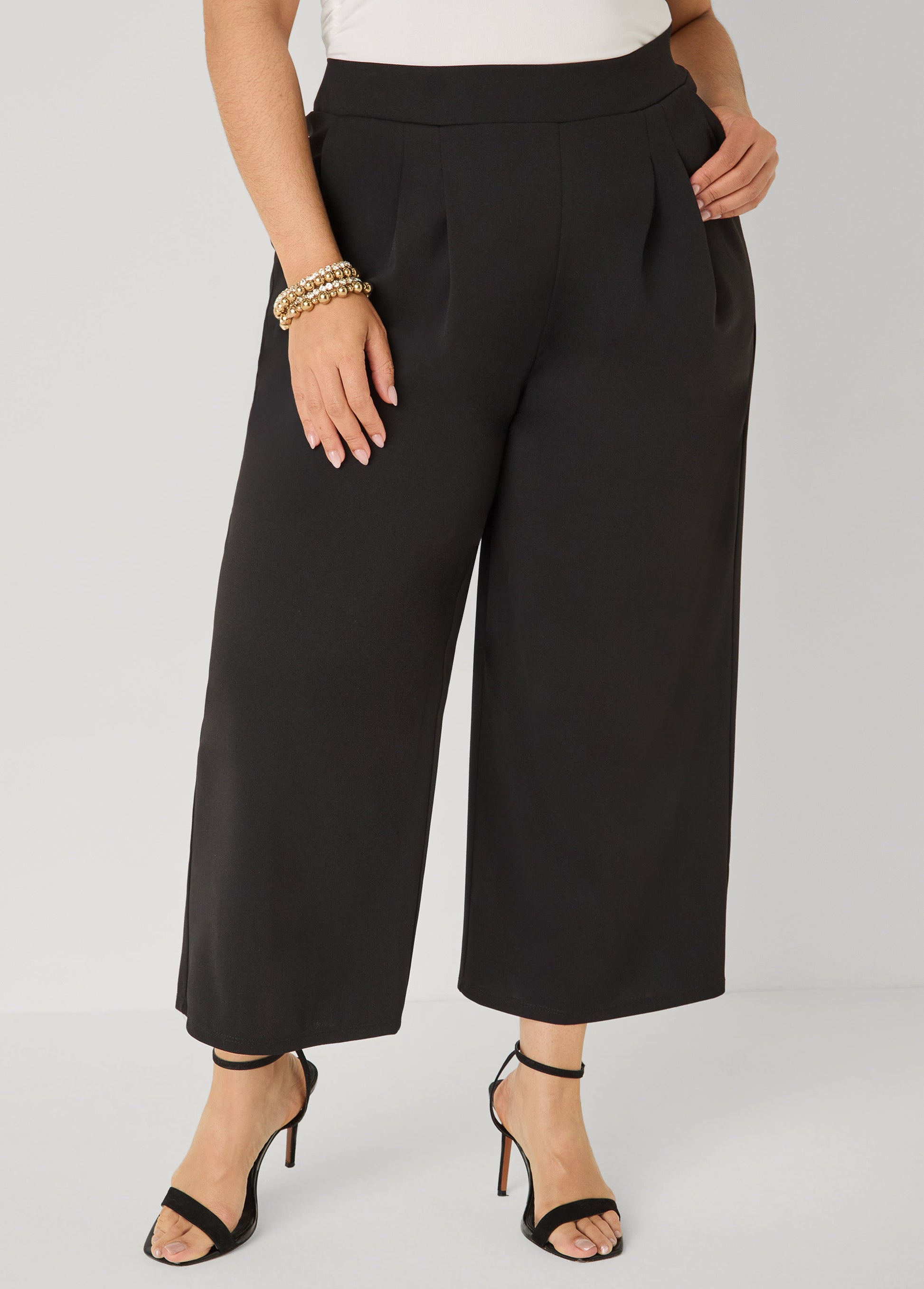 Ashley Stewart Pleated Wide Leg Capris White