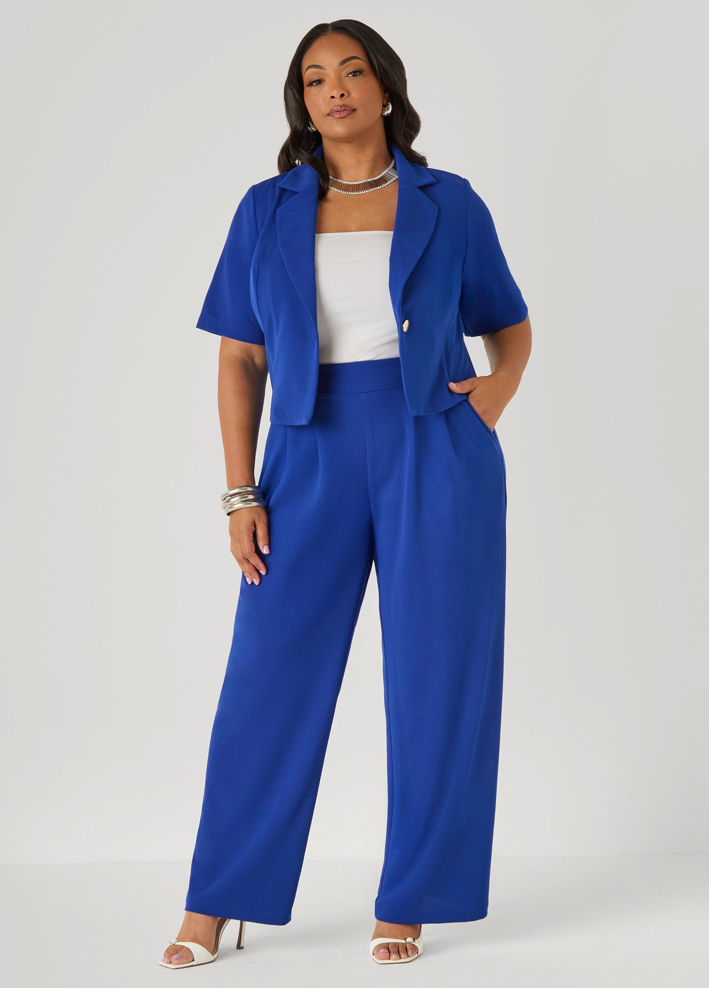 Ashley Stewart Pleated Wide Leg Pants Royal Blue