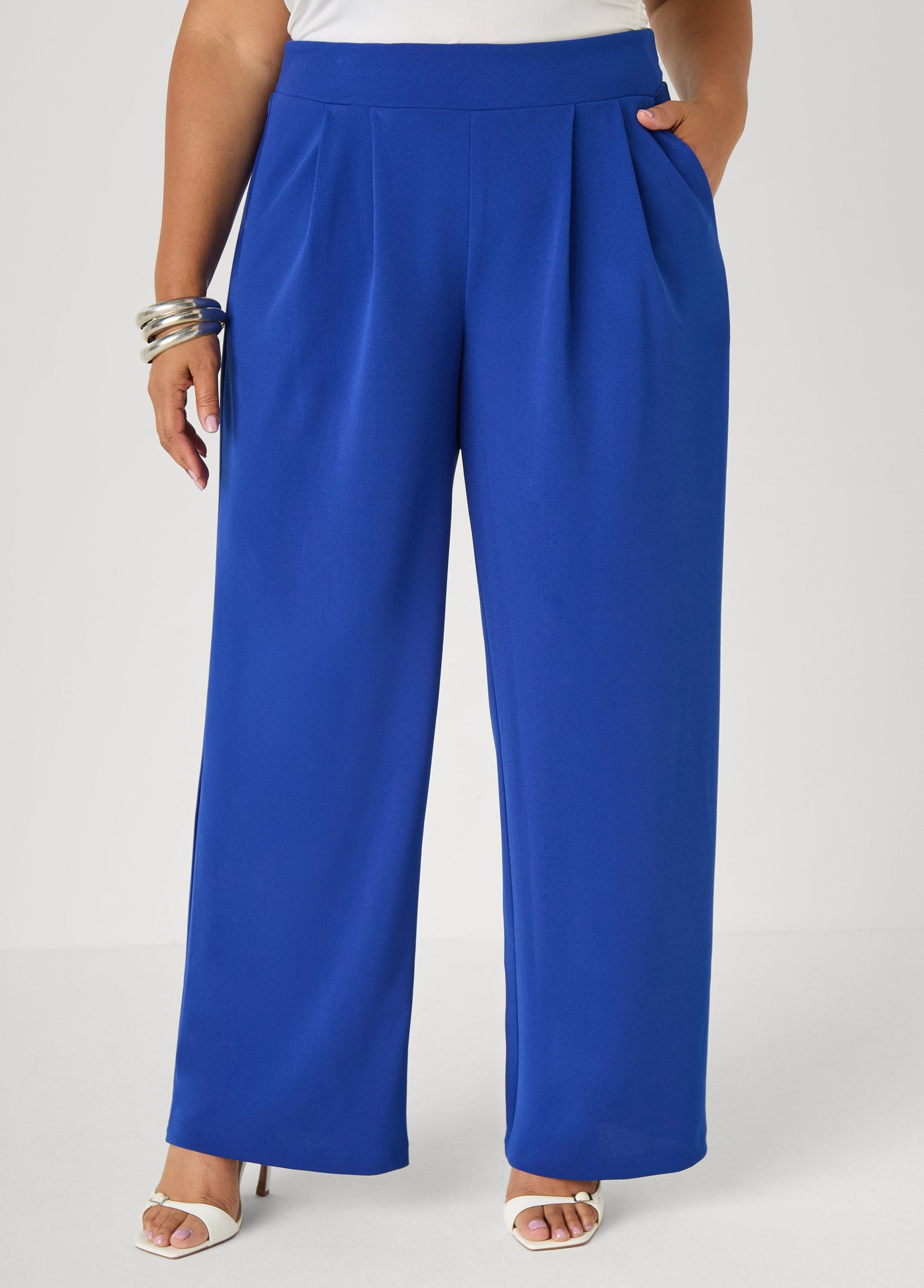 Ashley Stewart Pleated Wide Leg Pants Royal Blue