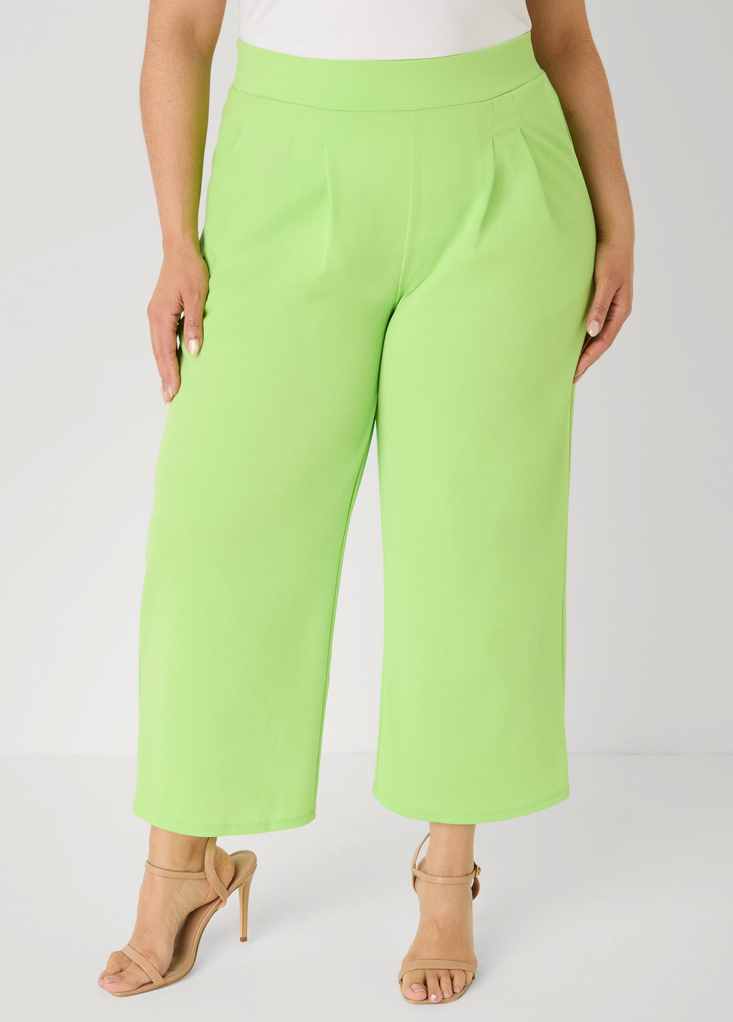 Ashley Stewart Pleat Detailed Wide Leg Capris Lime Green