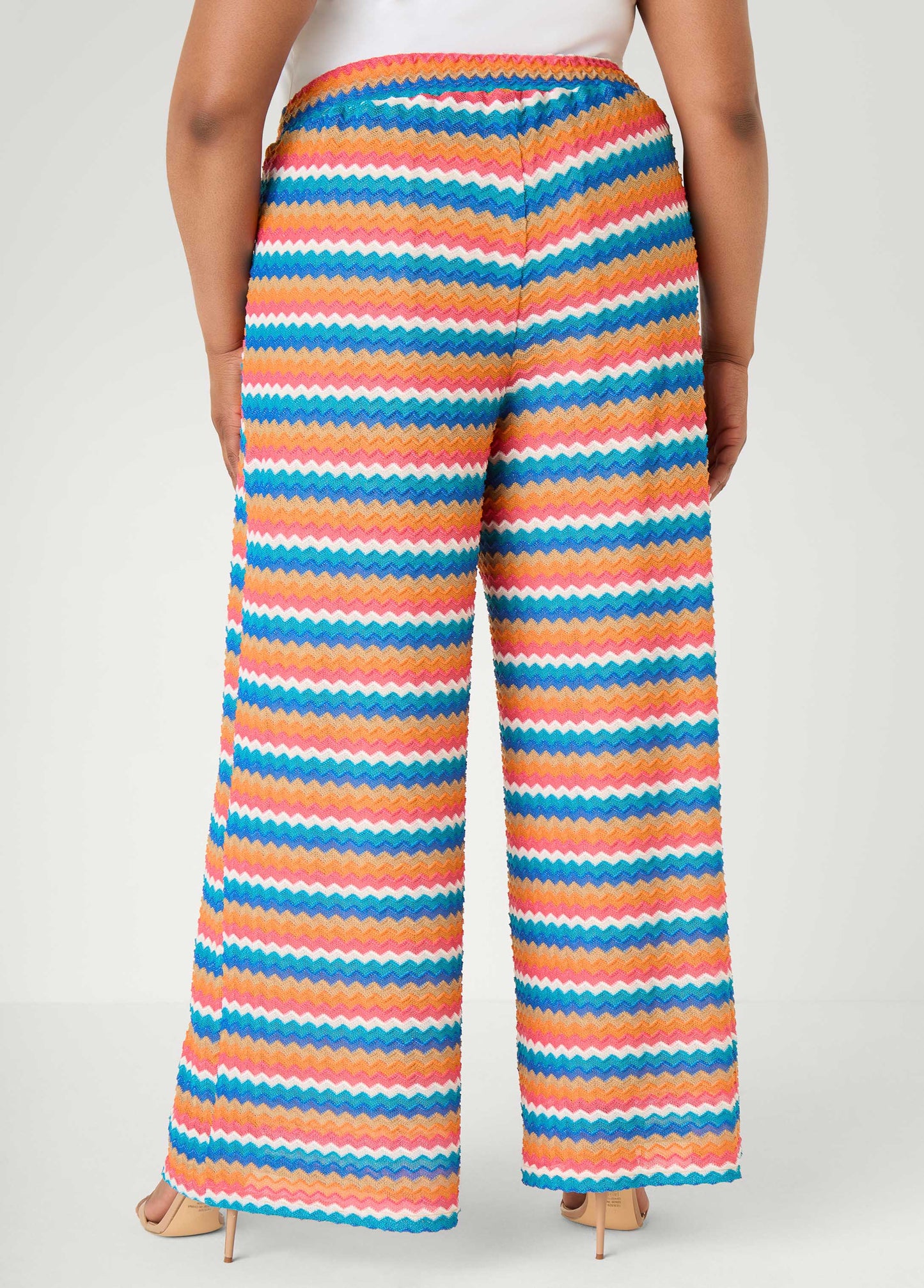 Ashley Stewart Chevron Knit Wide Leg Pants Caribbean Sea