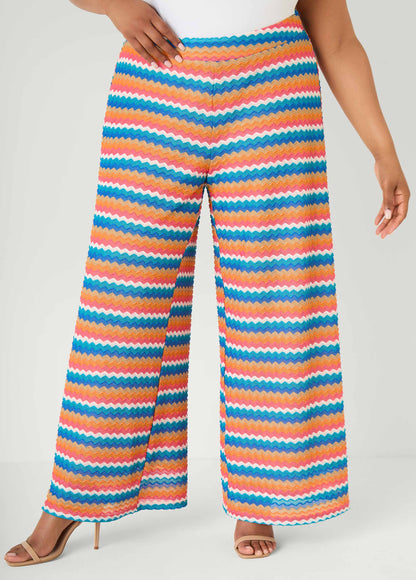 Ashley Stewart Chevron Knit Wide Leg Pants Caribbean Sea