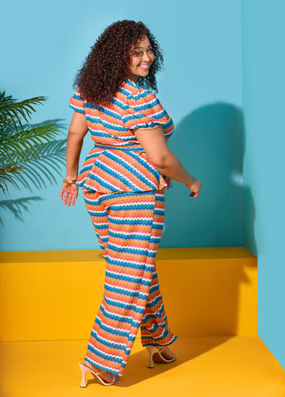 Ashley Stewart Chevron Knit Wide Leg Pants Caribbean Sea
