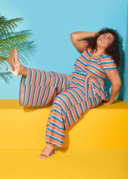 Ashley Stewart Chevron Knit Wide Leg Pants Caribbean Sea