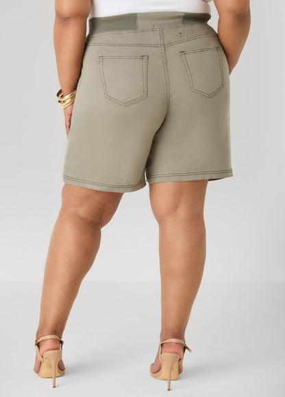 Ashley Stewart Drawstring Twill Shorts Dusty Olive