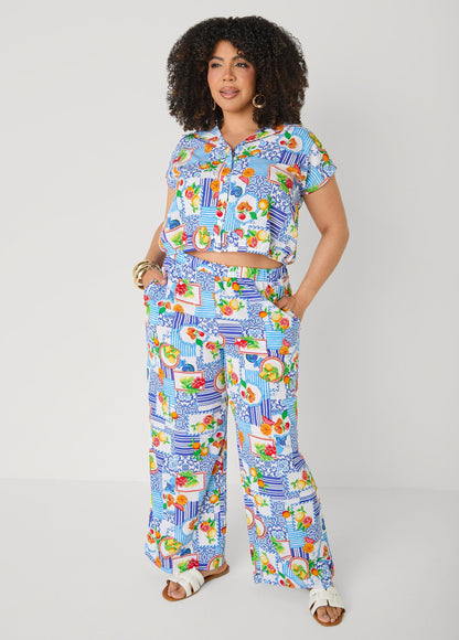 Ashley Stewart Printed Pull On Pants Blue