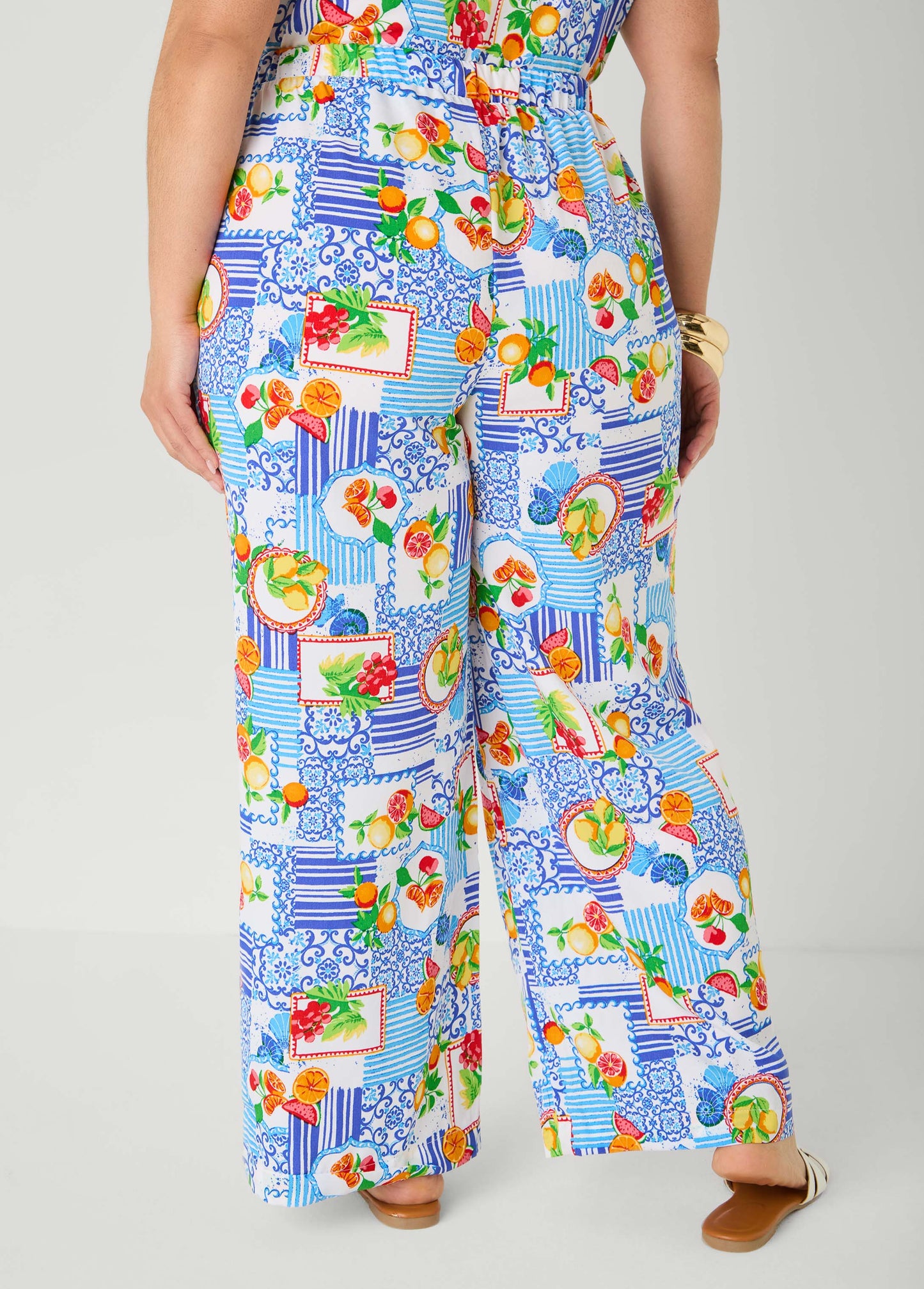 Ashley Stewart Printed Pull On Pants Blue
