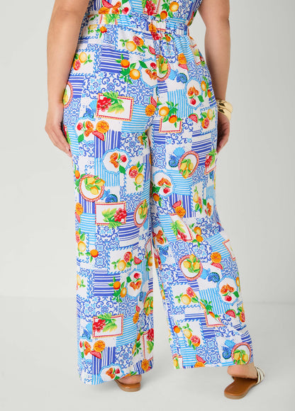 Ashley Stewart Printed Pull On Pants Blue