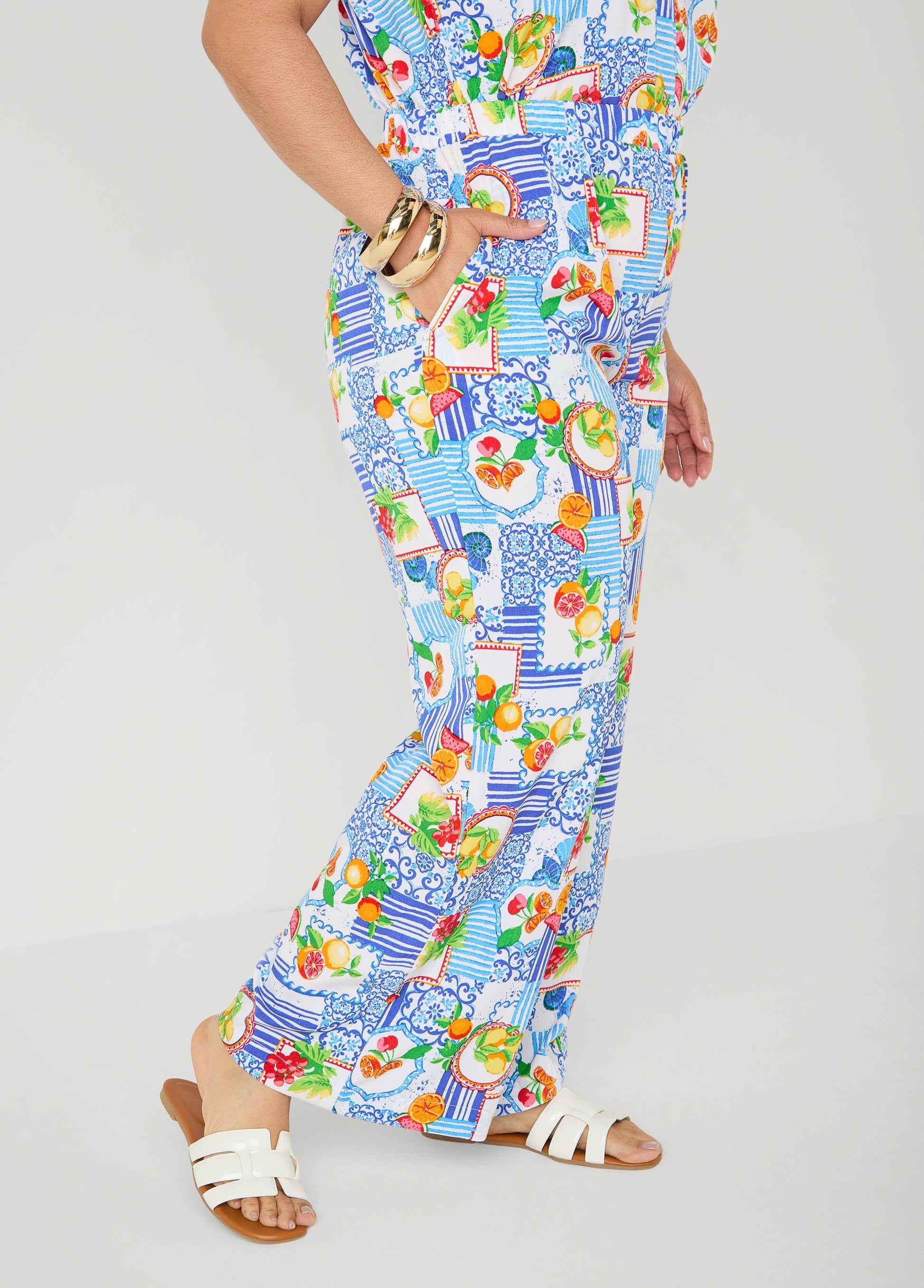 Ashley Stewart Printed Pull On Pants Blue