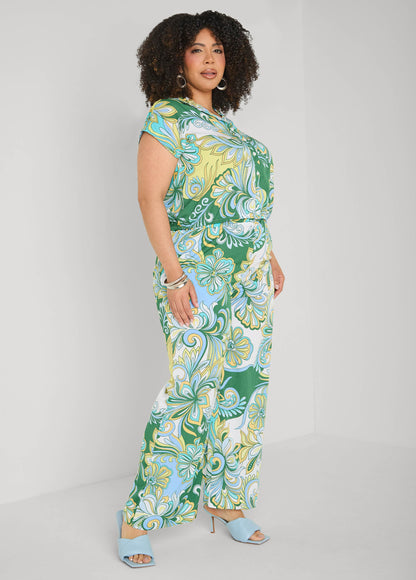 Ashley Stewart Printed Pull On Pants Blue
