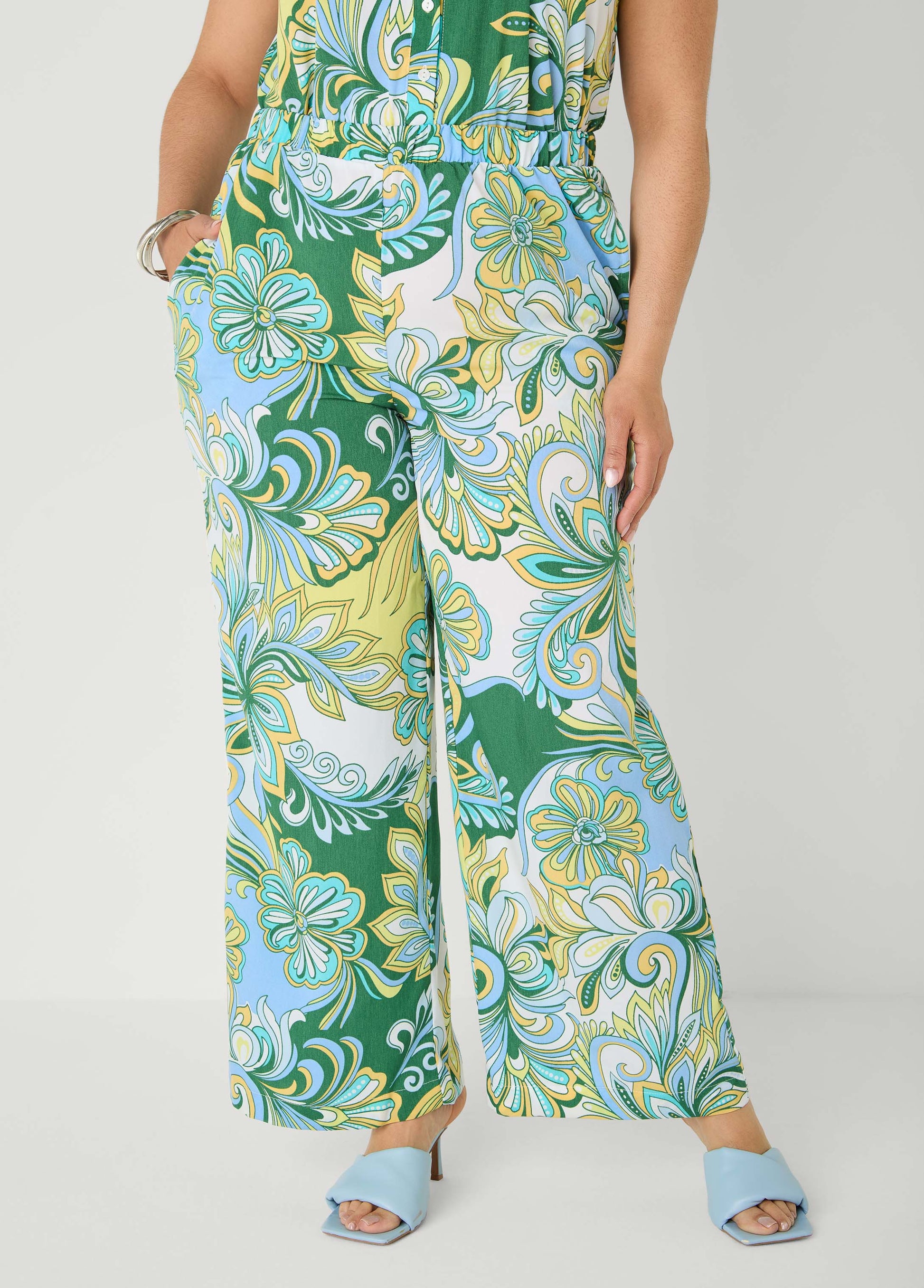 Ashley Stewart Printed Pull On Pants Blue
