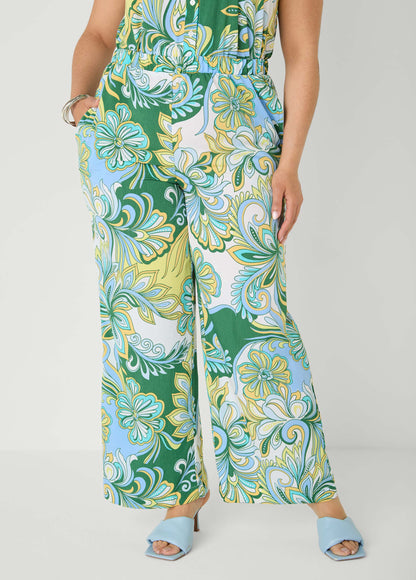Ashley Stewart Printed Pull On Pants Blue
