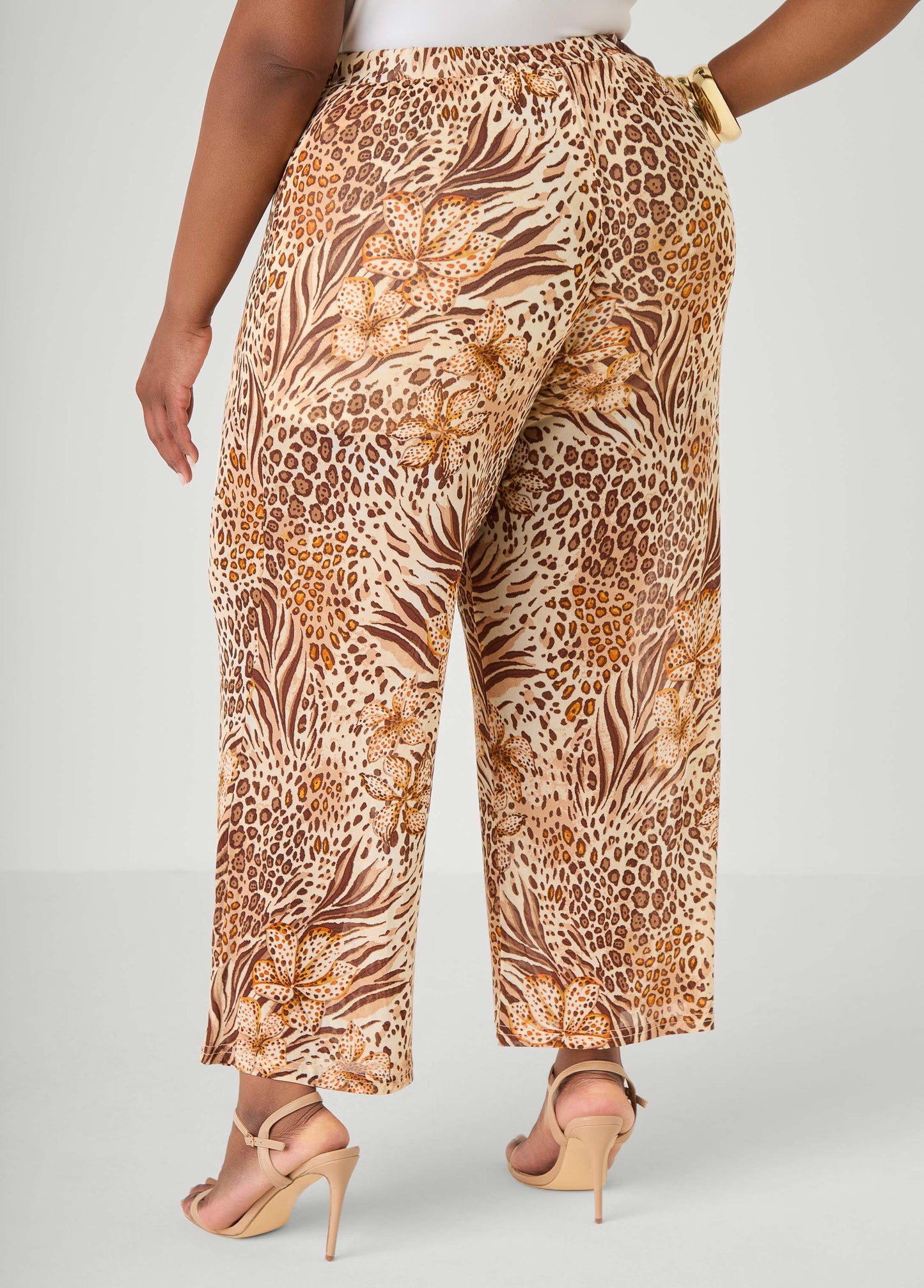 Ashley Stewart Animal Print Wide Leg Pants Brown Animal