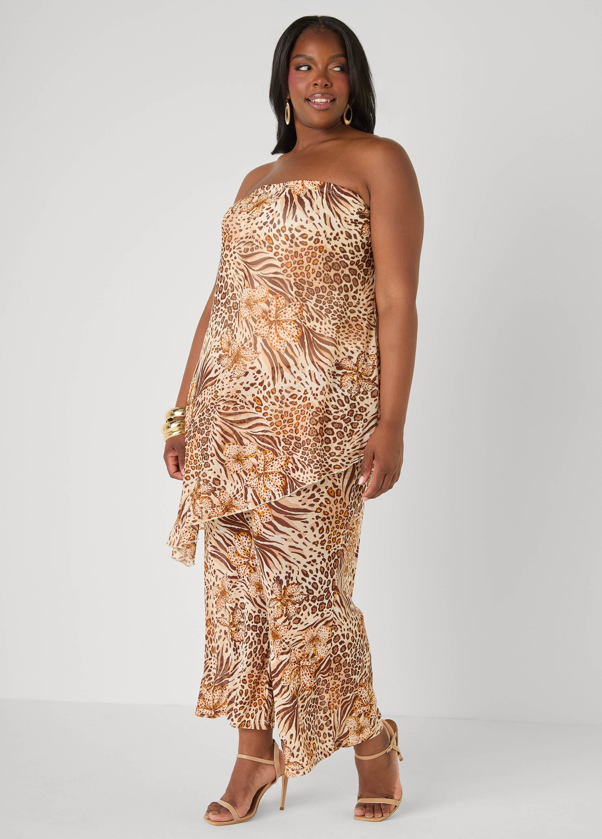 Ashley Stewart Animal Print Wide Leg Pants Brown Animal