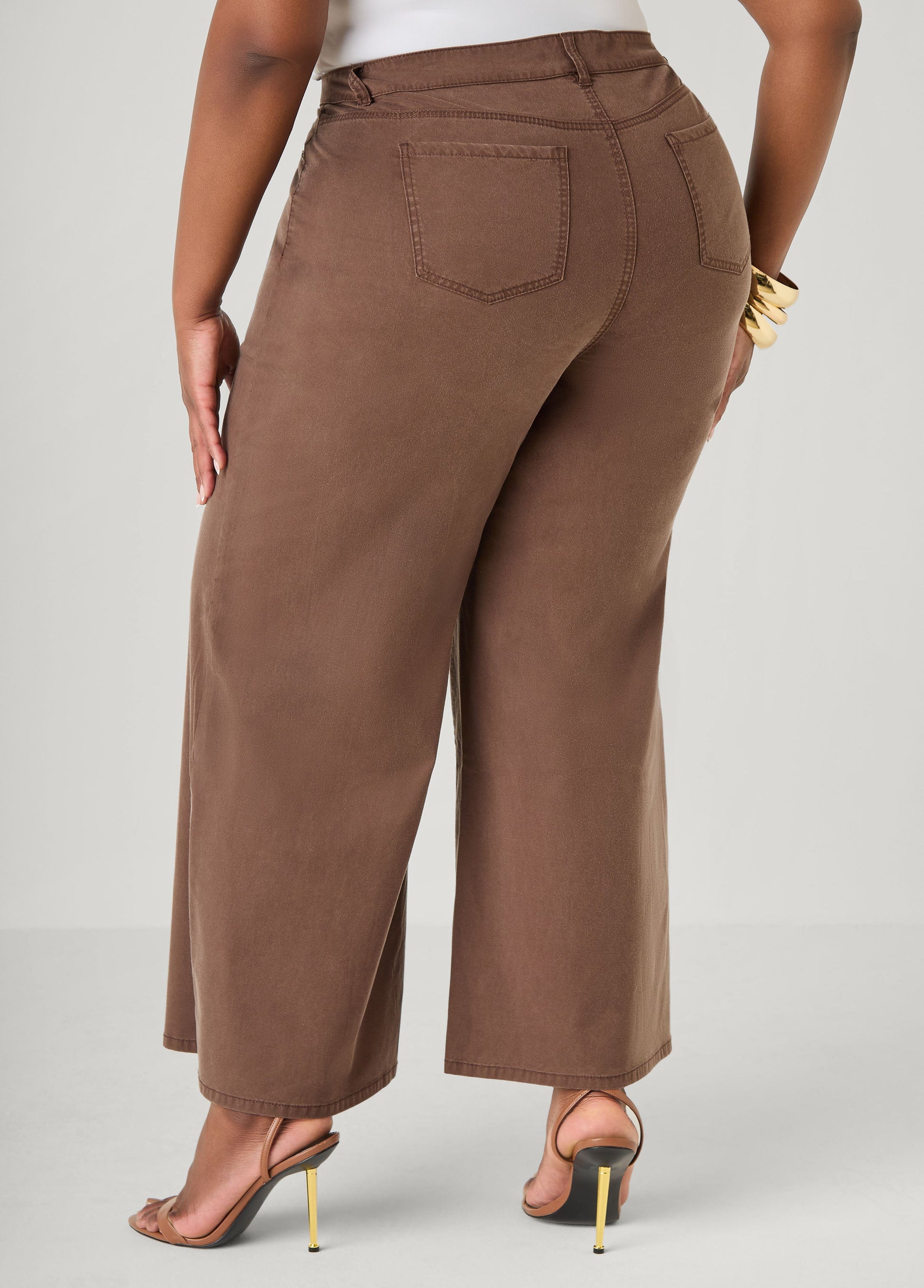Ashley Stewart Chambray Wide Leg Pants Brown