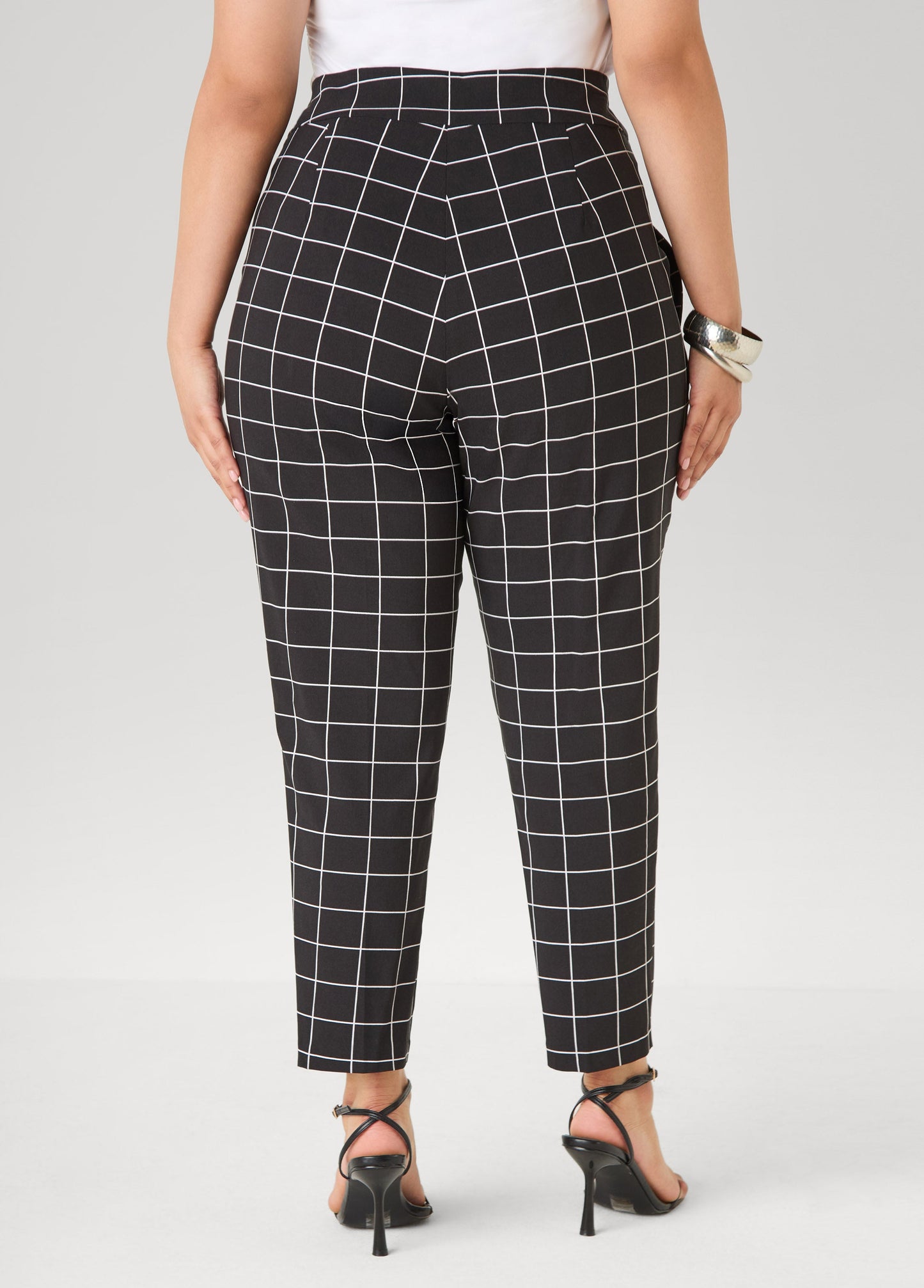 Ashley Stewart Millennium Checked Ankle Pants Black White