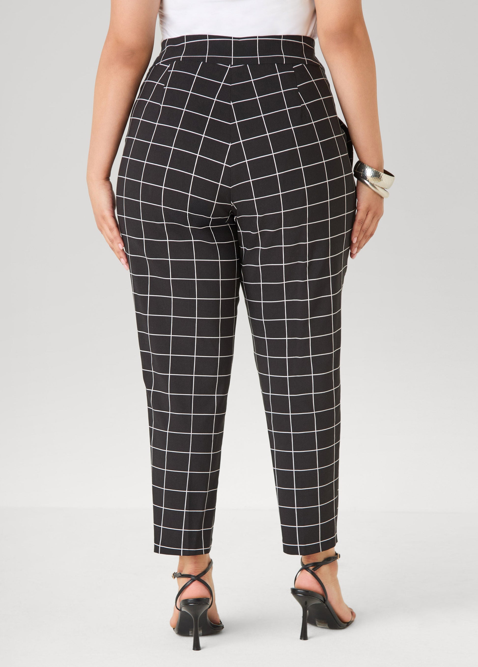 Ashley Stewart Millennium Checked Ankle Pants Black White