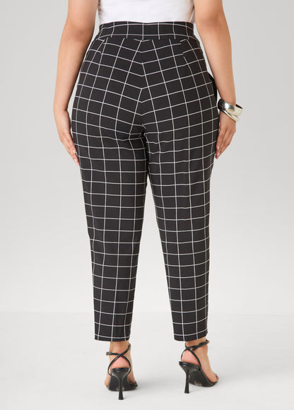 Ashley Stewart Millennium Checked Ankle Pants Black White