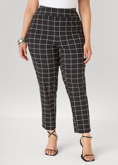Ashley Stewart Millennium Checked Ankle Pants Black White