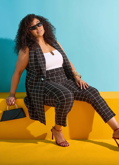Ashley Stewart Millennium Checked Ankle Pants Black White