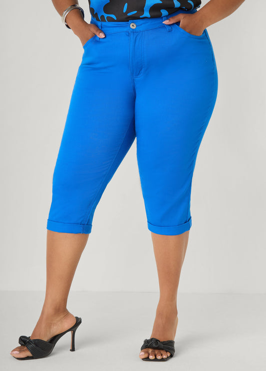 Ashley Stewart Cuffed Denim Capri Victoria Blue