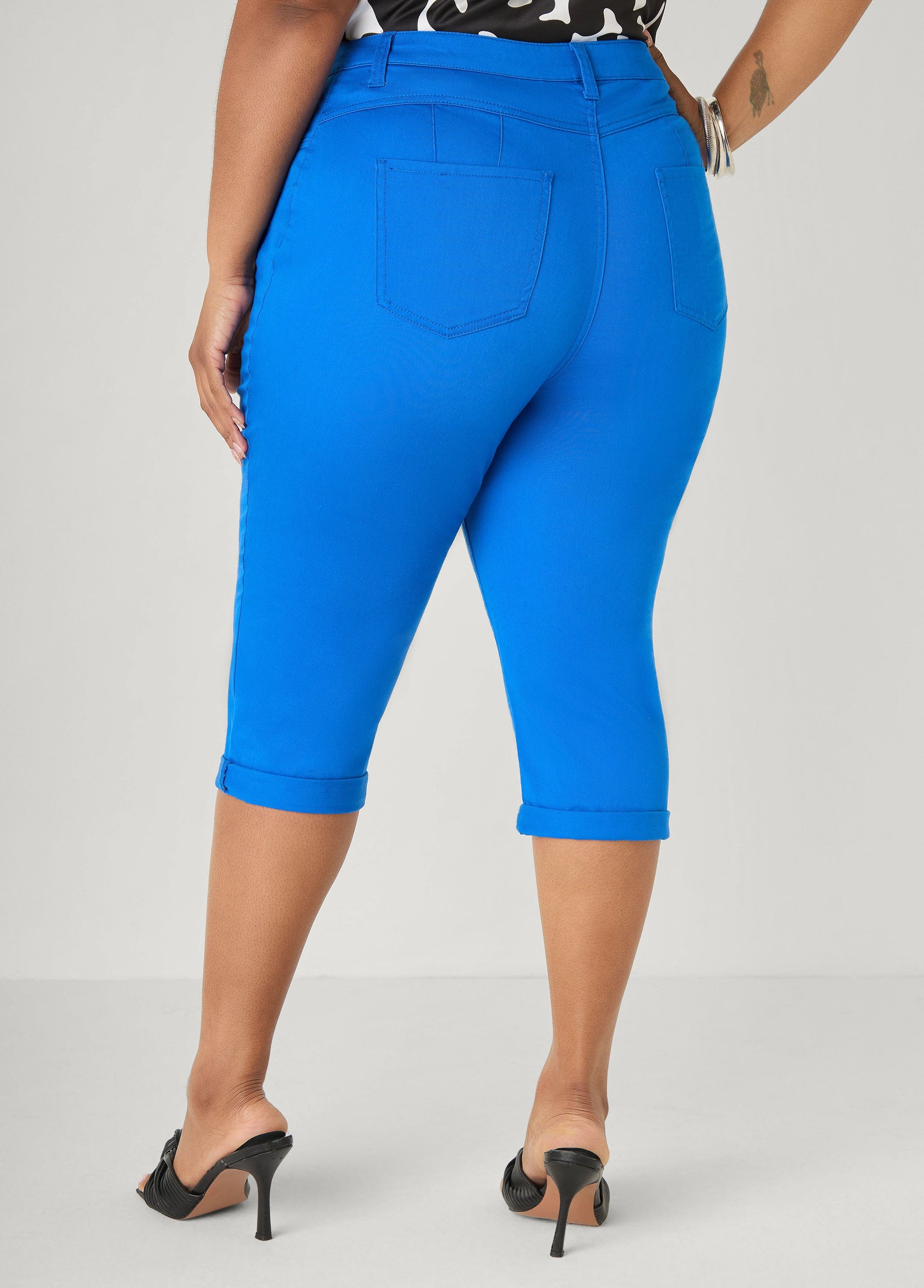 Ashley Stewart Cuffed Denim Capri Victoria Blue