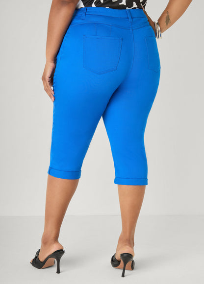 Ashley Stewart Cuffed Denim Capri Victoria Blue