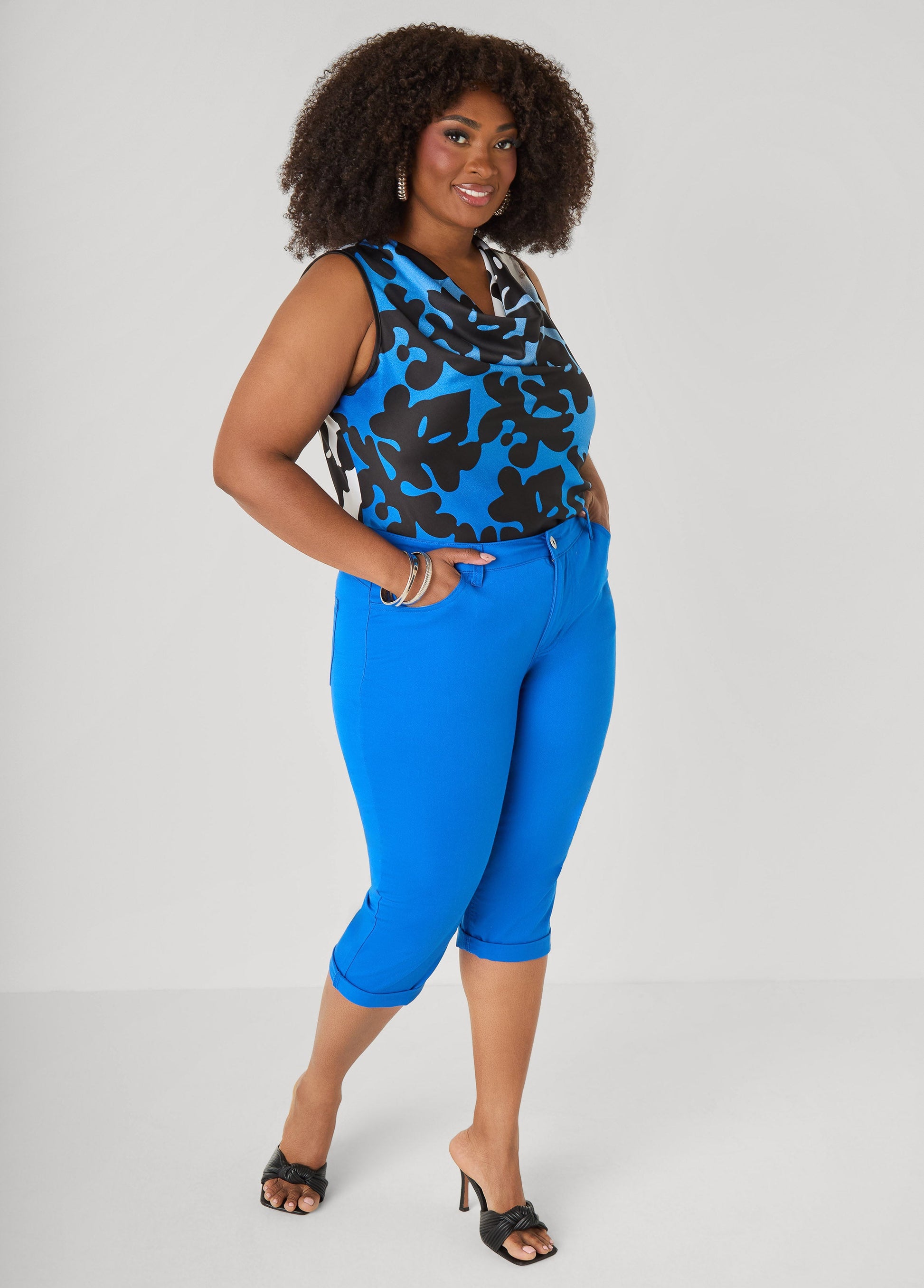 Ashley Stewart Cuffed Denim Capri Victoria Blue