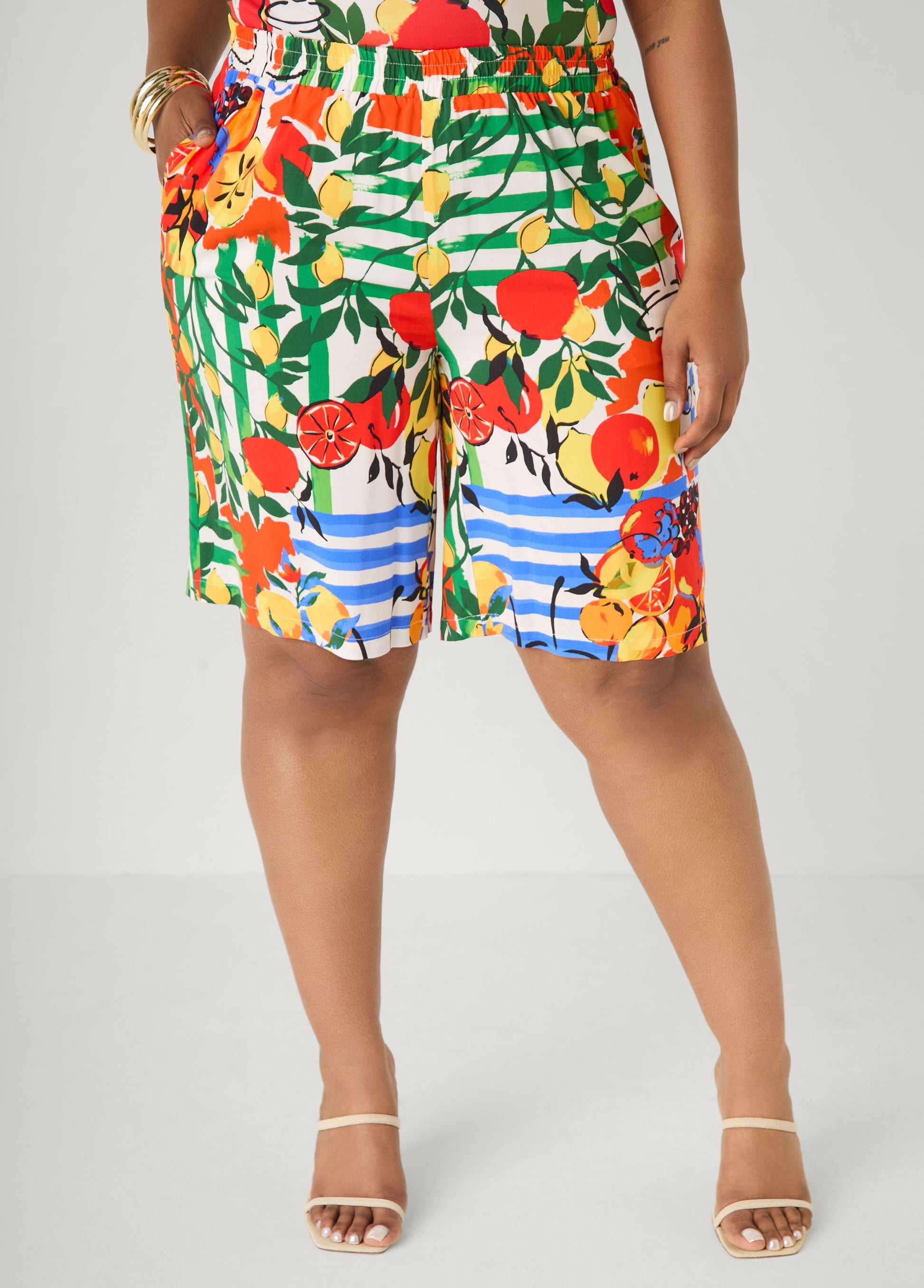 Ashley Stewart Printed Pull On Shorts Multi