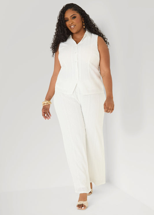Ashley Stewart Eyelet Straight Leg Pants White