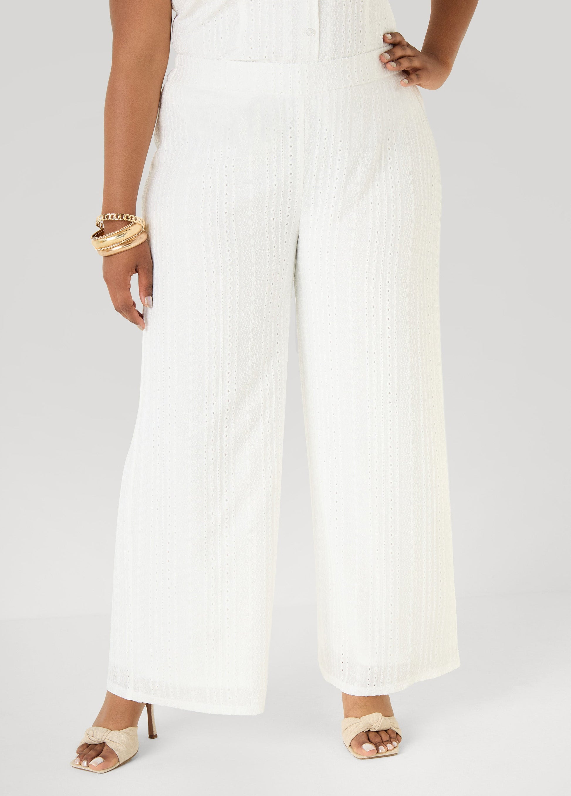 Ashley Stewart Eyelet Straight Leg Pants White
