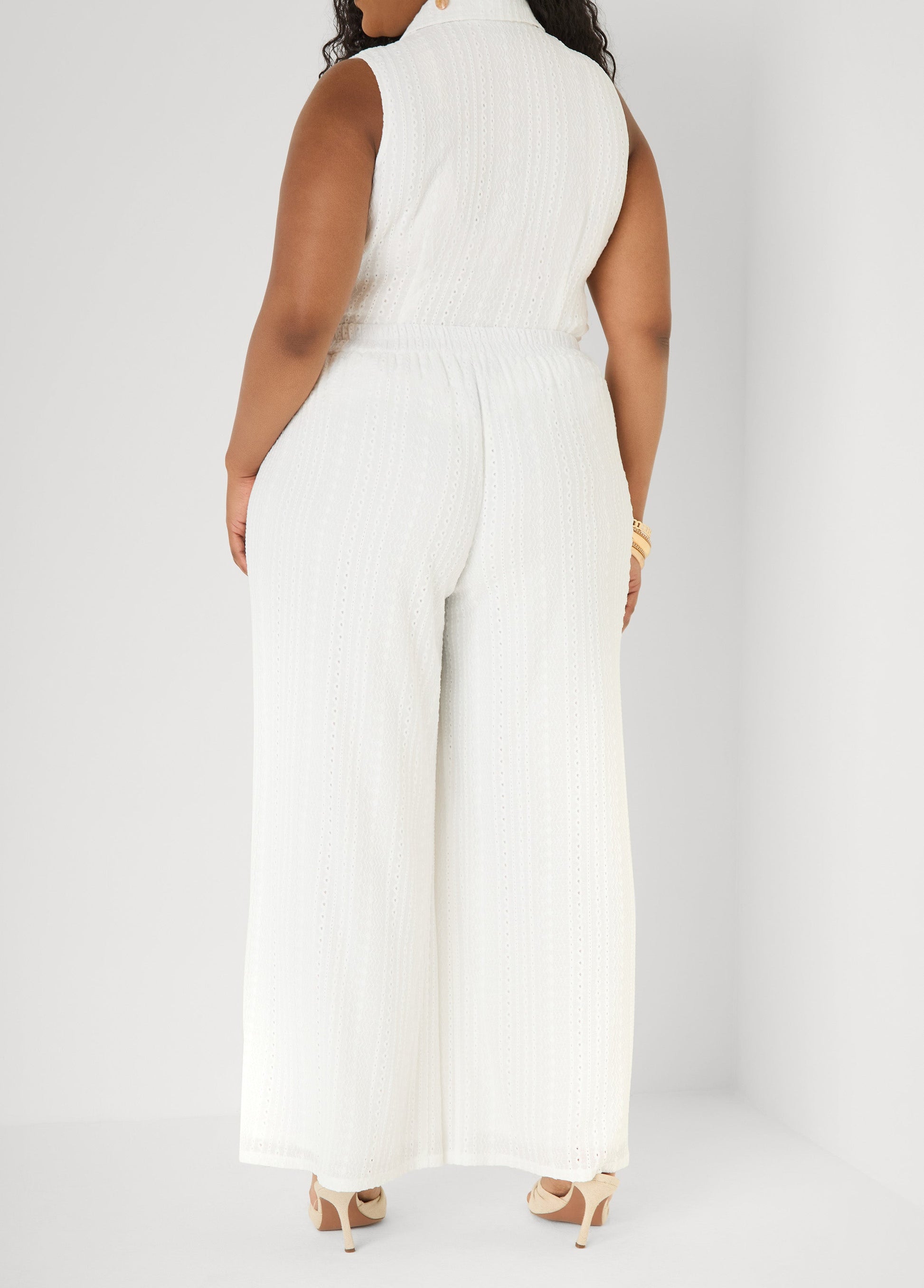 Ashley Stewart Eyelet Straight Leg Pants White