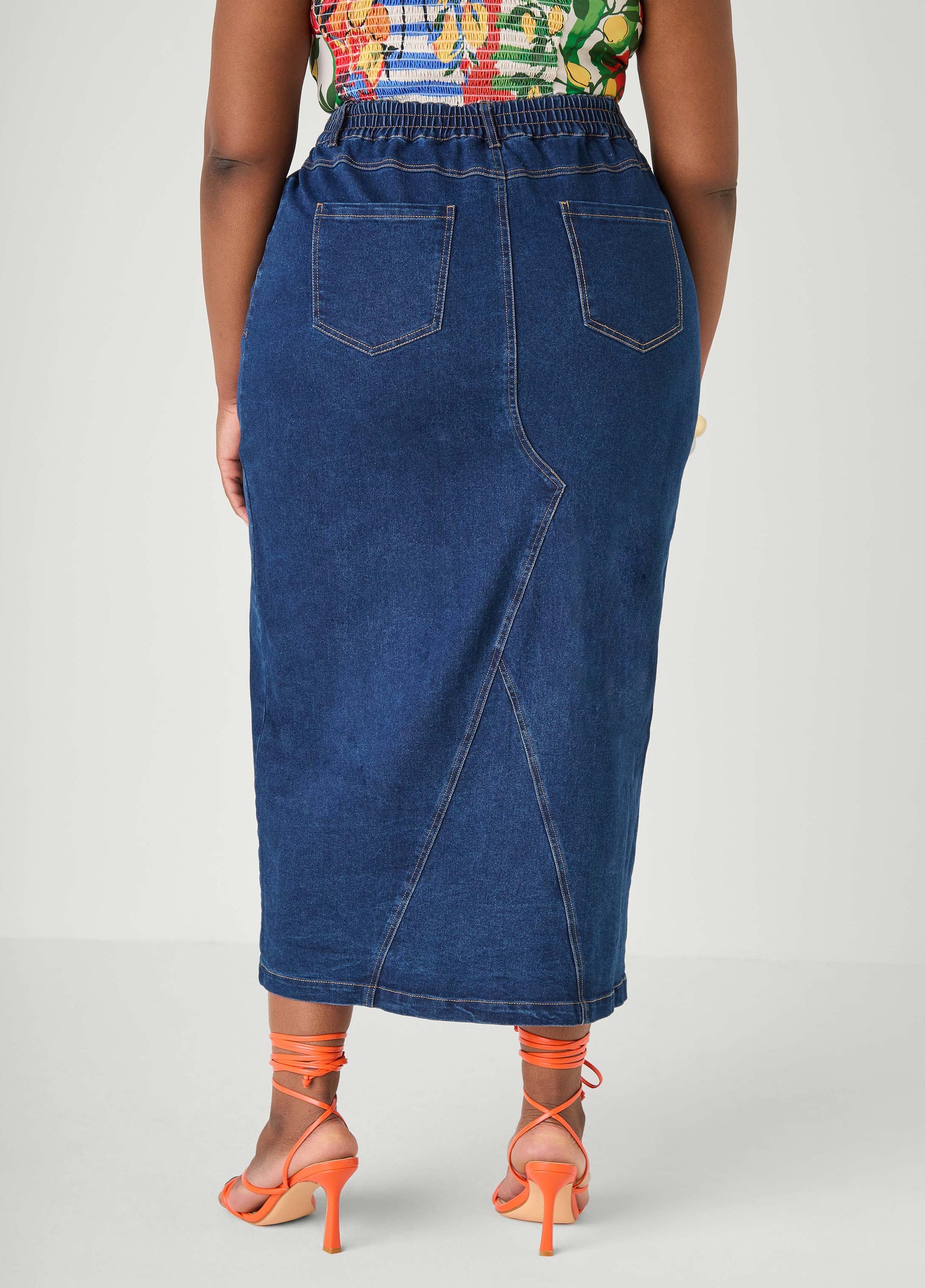 Ashley Stewart Frayed Denim Maxi Skirt Dk Wash