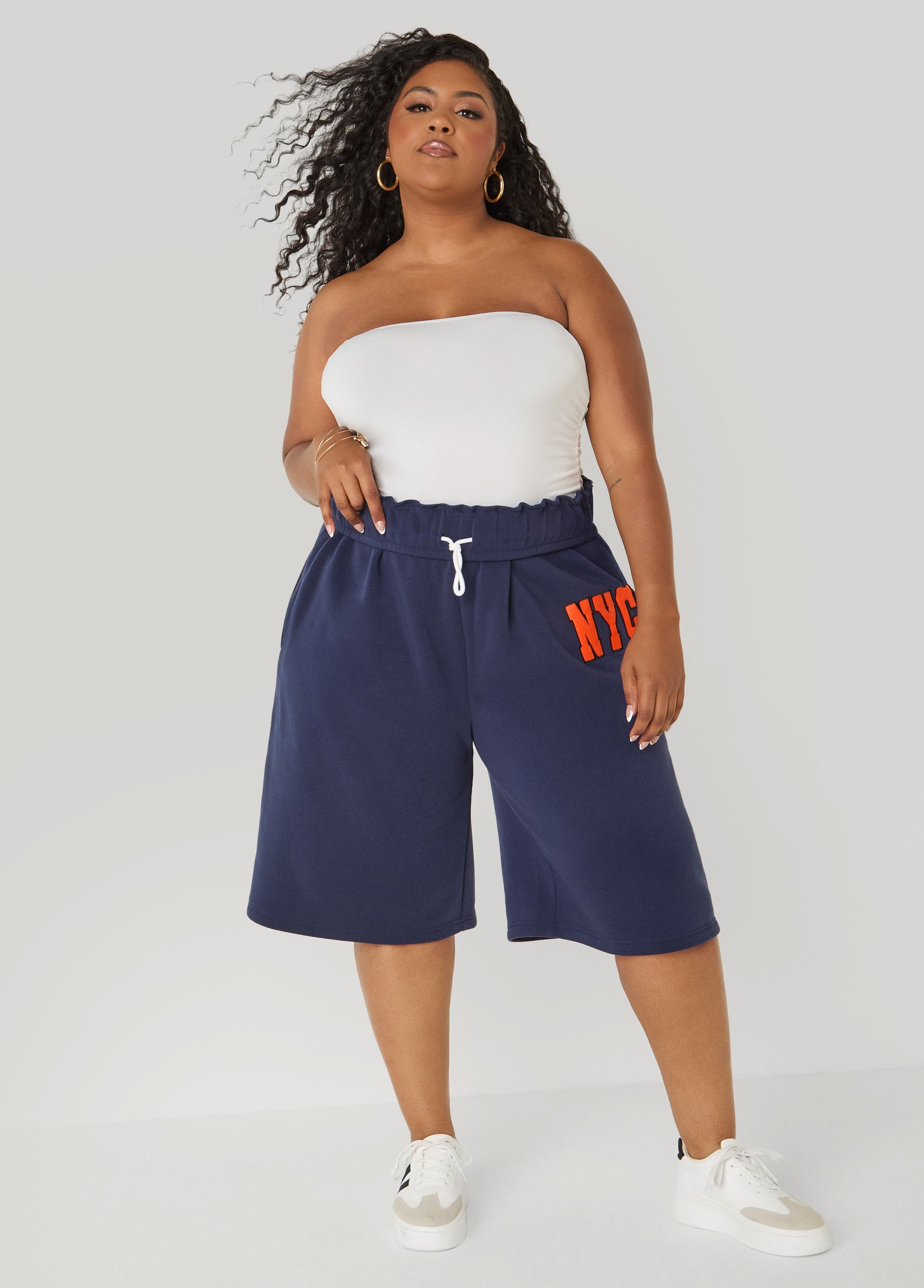 Ashley Stewart Foldover Drawstring Shorts Peacoat