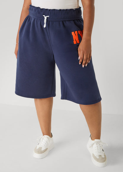 Ashley Stewart Foldover Drawstring Shorts Peacoat