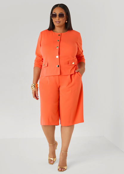 Ashley Stewart Pleated Crepe Shorts Nasturtium