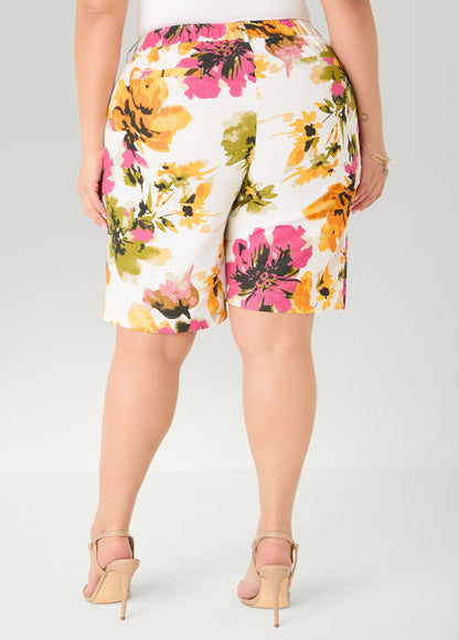 Ashley Stewart Watercolor Floral Print Shorts Multi