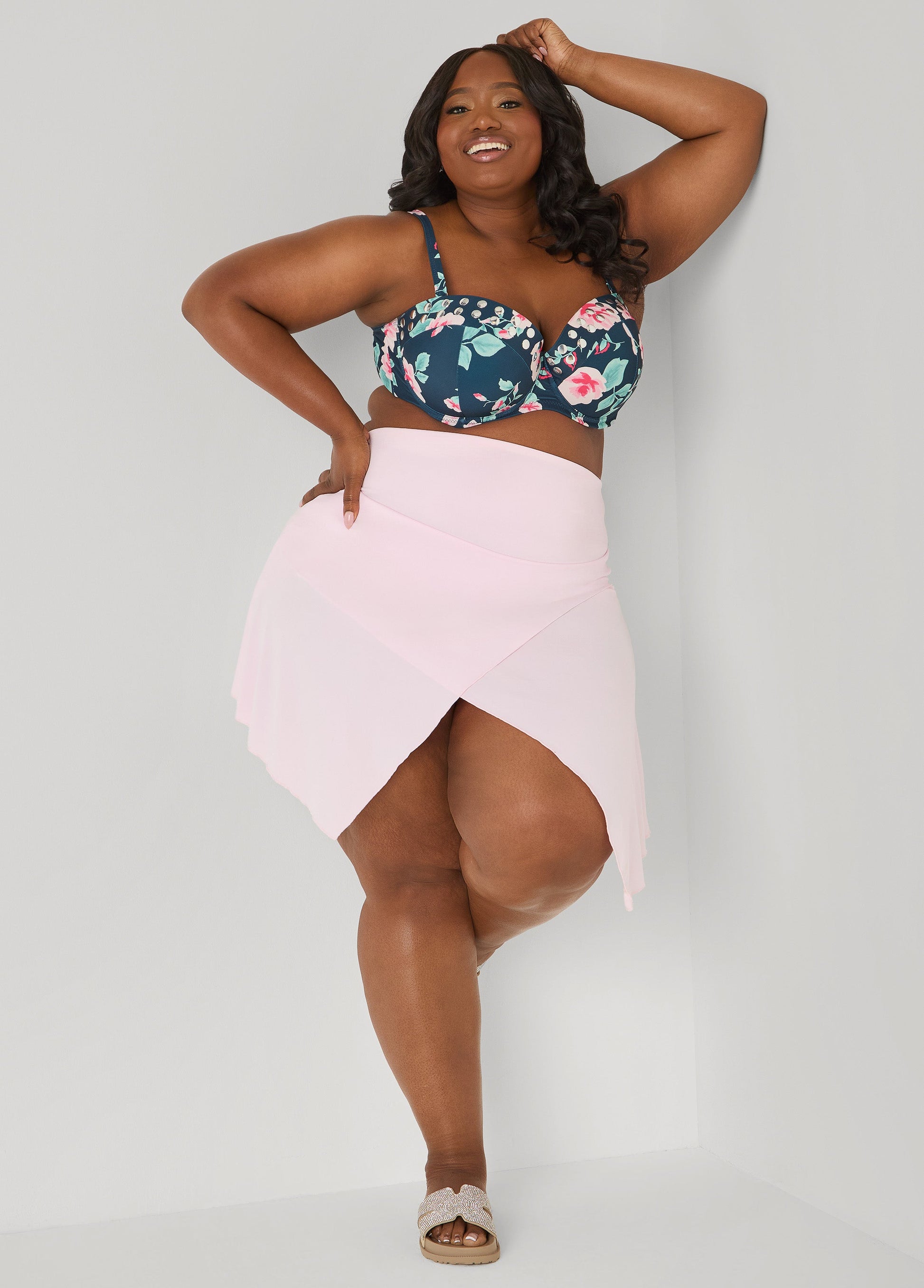Ashley Stewart Asymmetric Hem Swim Skort Pink