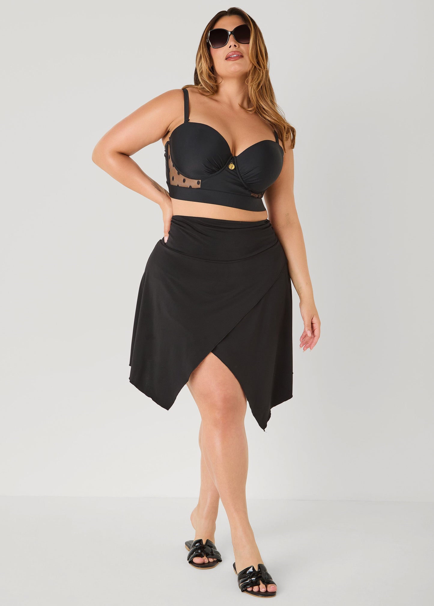 Ashley Stewart Asymmetric Swim Skort Black