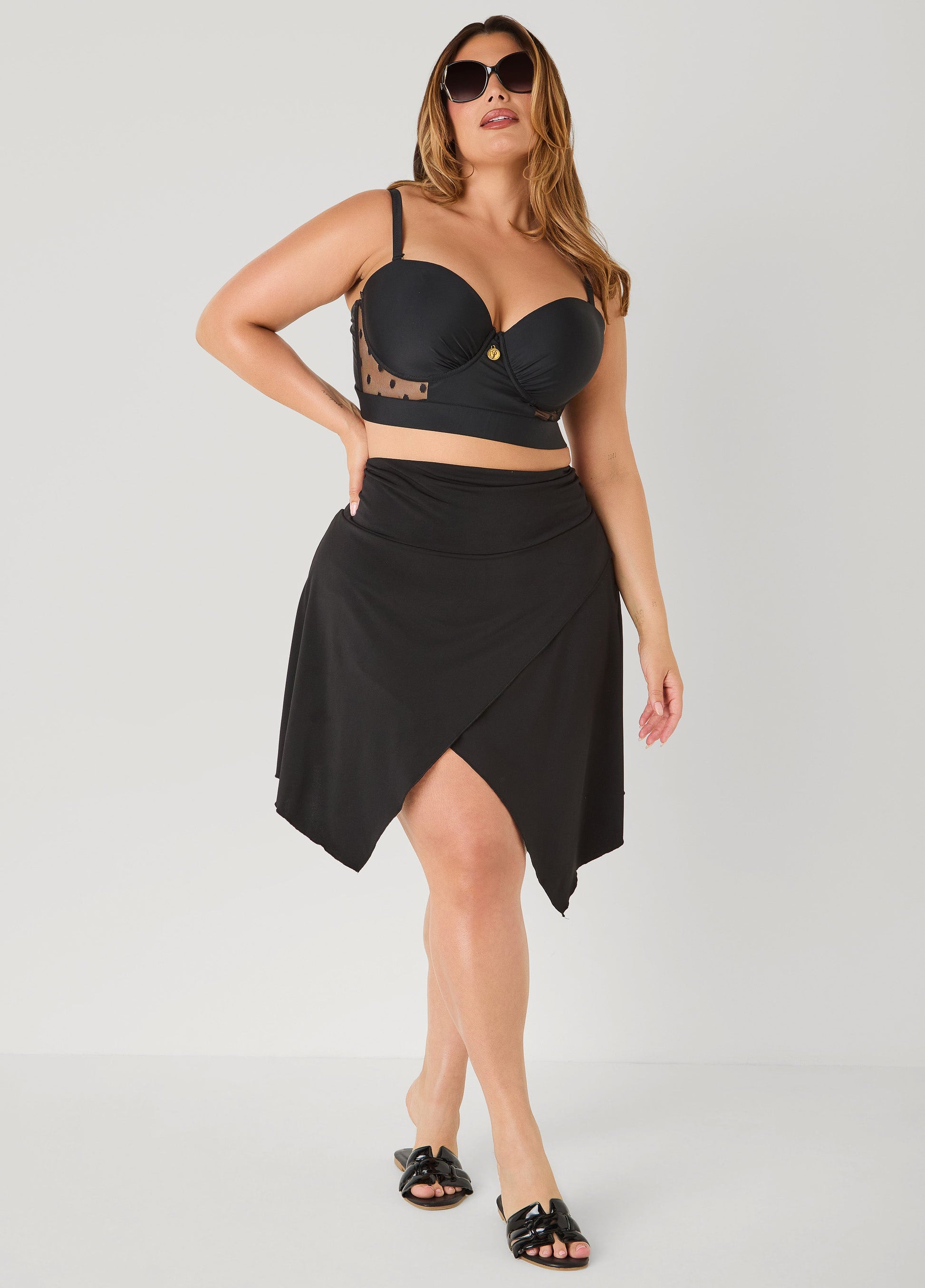 Ashley Stewart Asymmetric Swim Skort Black