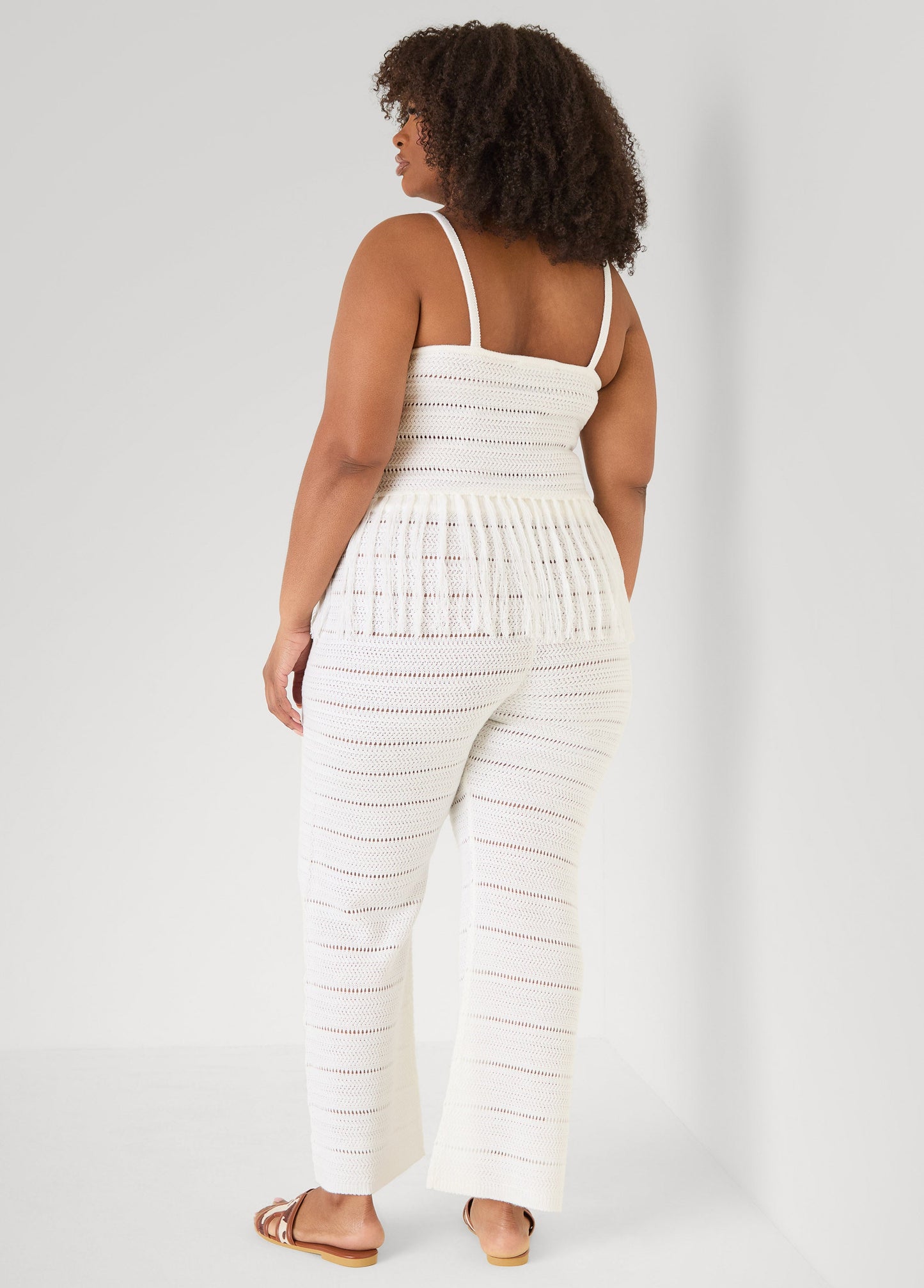 Ashley Stewart Beaded Fringe Crochet Coverup Set White