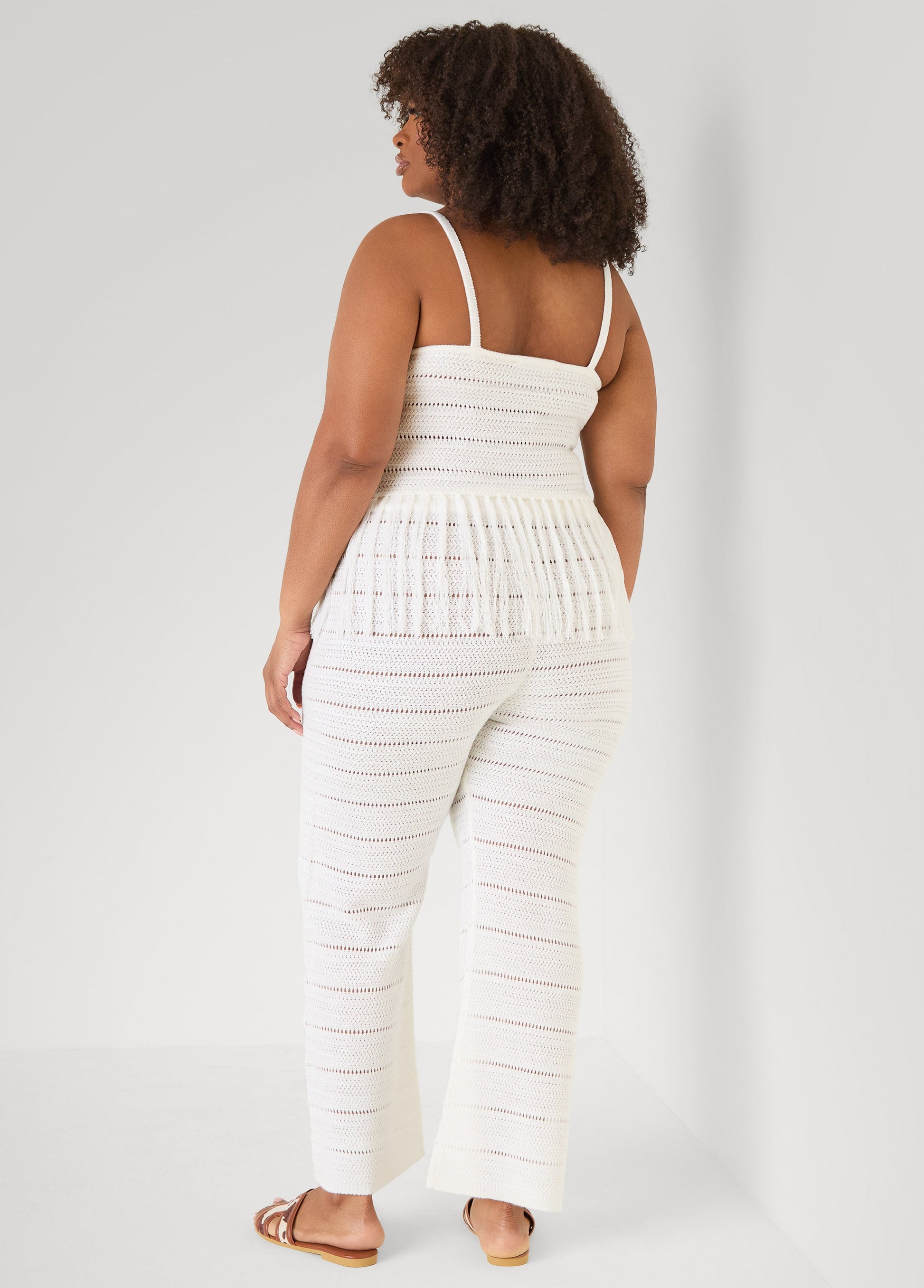 Ashley Stewart Beaded Fringe Crochet Coverup Set White