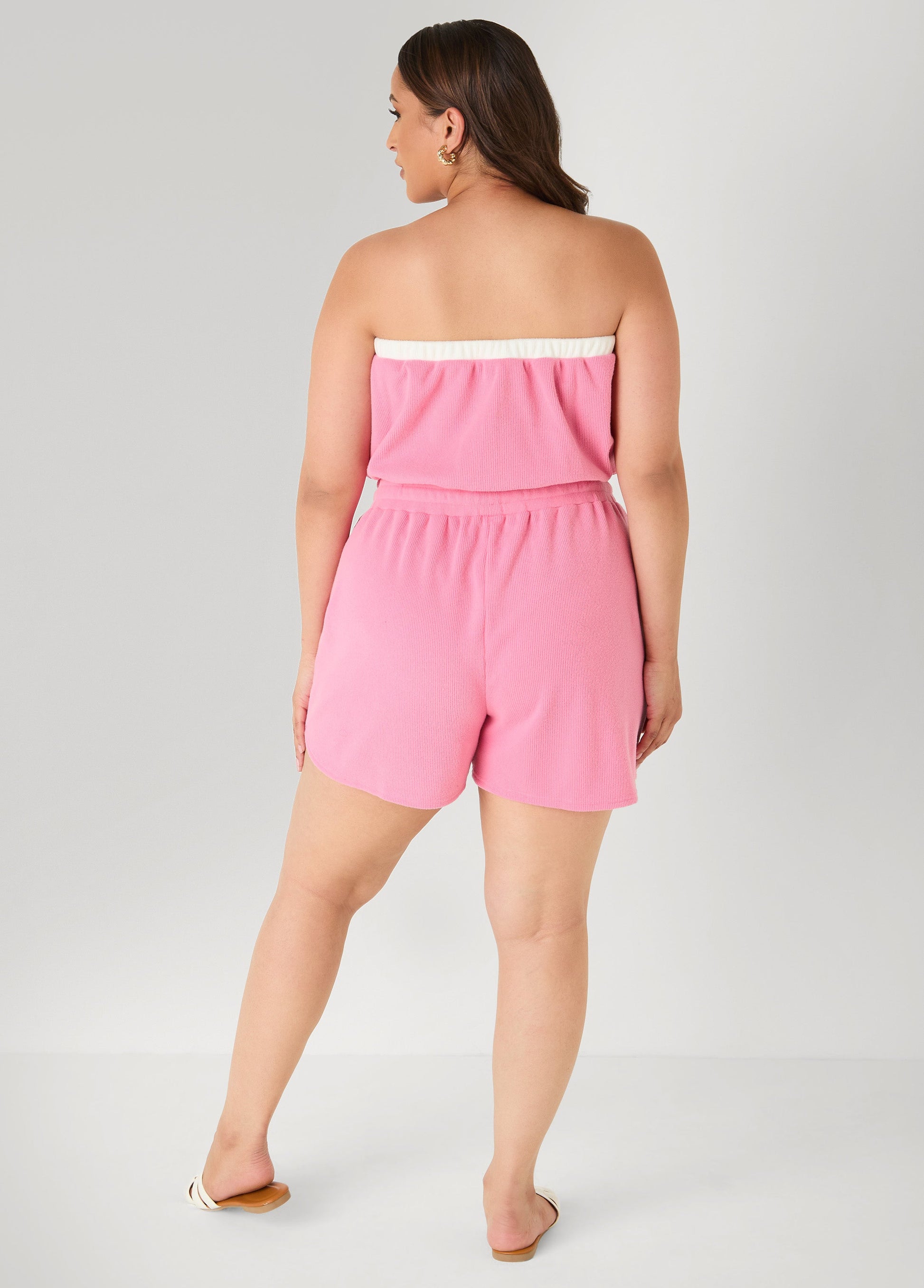 Ashley Stewart Moon To Noon Strapless Romper Pink