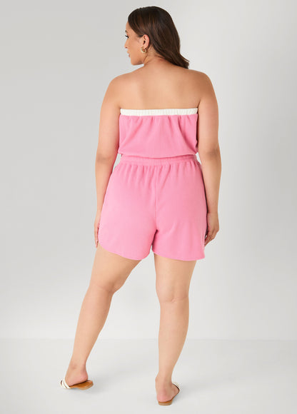 Ashley Stewart Moon To Noon Strapless Romper Pink