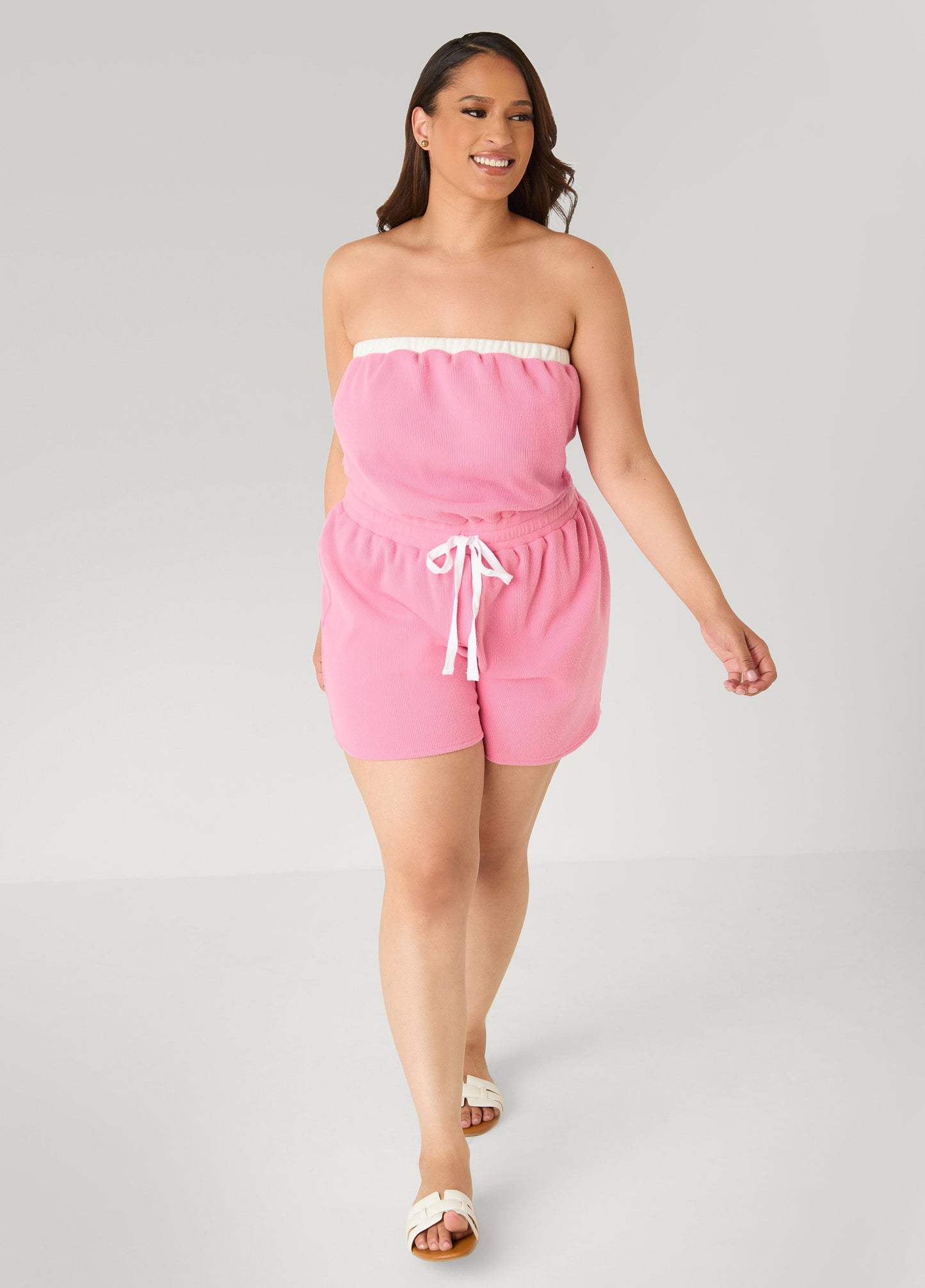 Ashley Stewart Moon To Noon Strapless Romper Pink